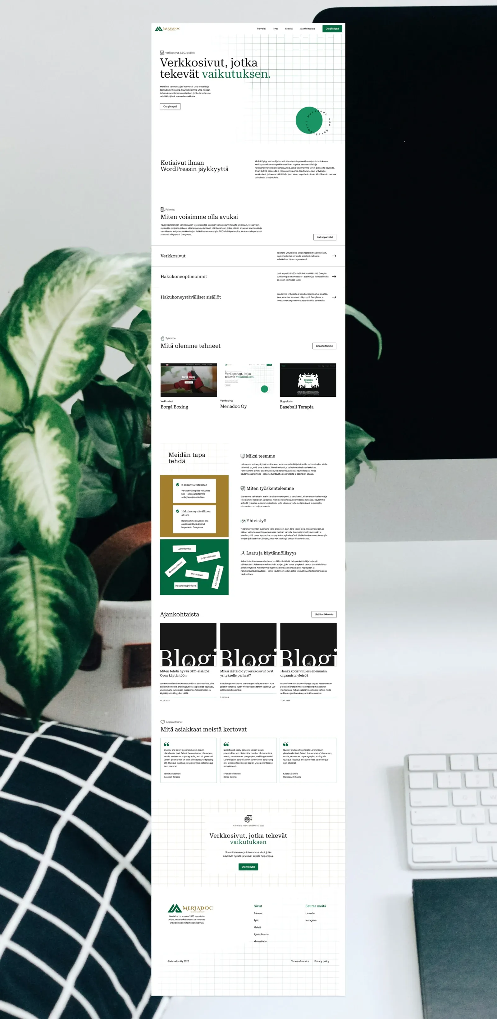 Meriadoc Oy verkkosivut pitkänä kuvana