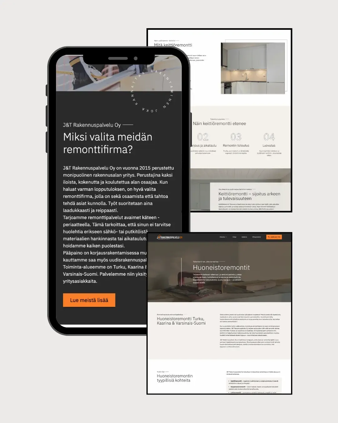 J&T Rakennuspalvelu - verkkosivut mobiilissa